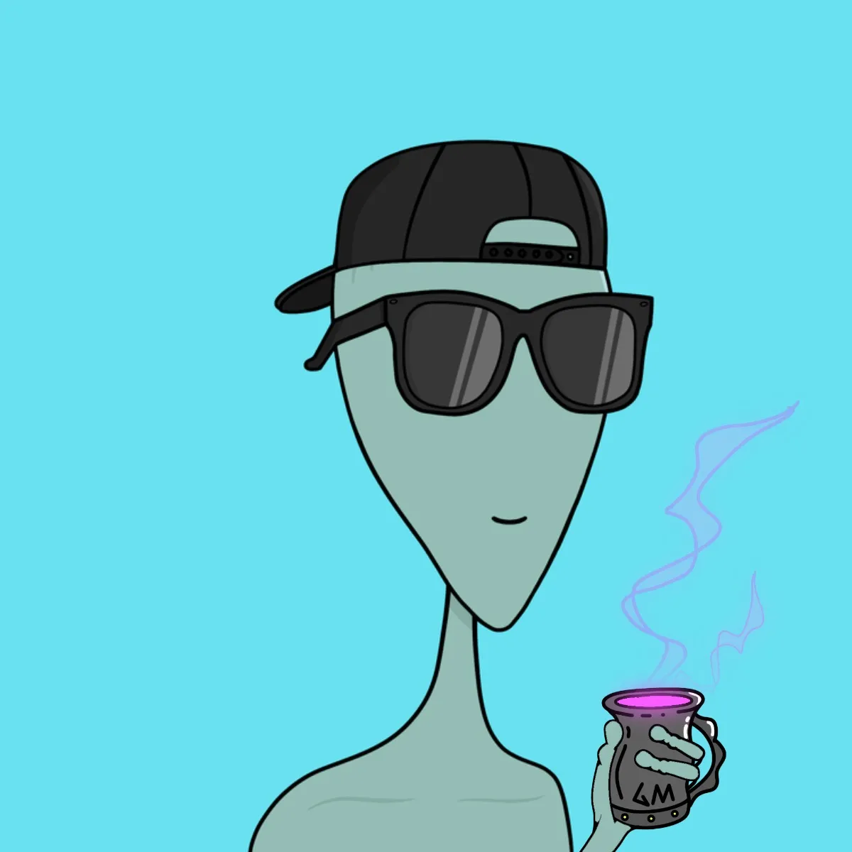 A GM-ified Lonely Alien holding a steaming mug